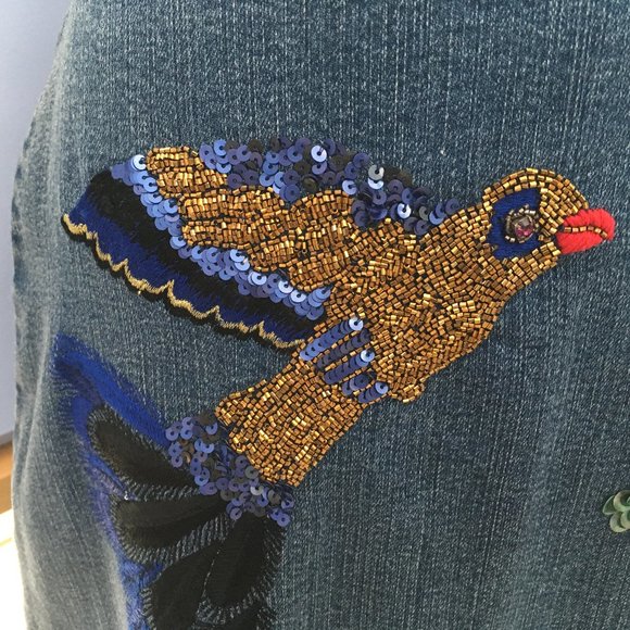 Alice + Olivia Denim Skirt with Sequins and Embroidery Size 4 - Picture 3 of 15
